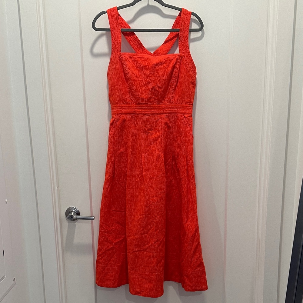 Maeve by Anthropologies Textured Red Midi Sun Dress with pockets!